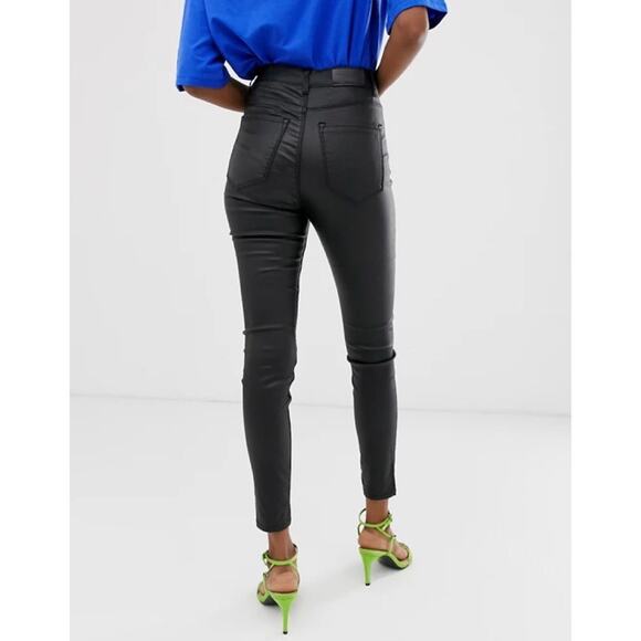 Stradivarius High Waist Coated Skinny Ankle Cropped Jeans Black size 10 - Picture 3 of 13